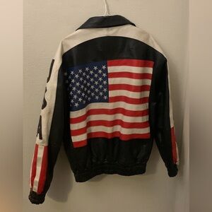 Vintage WILDA Mens Genuine Leather Jacket USA Flag Size XL